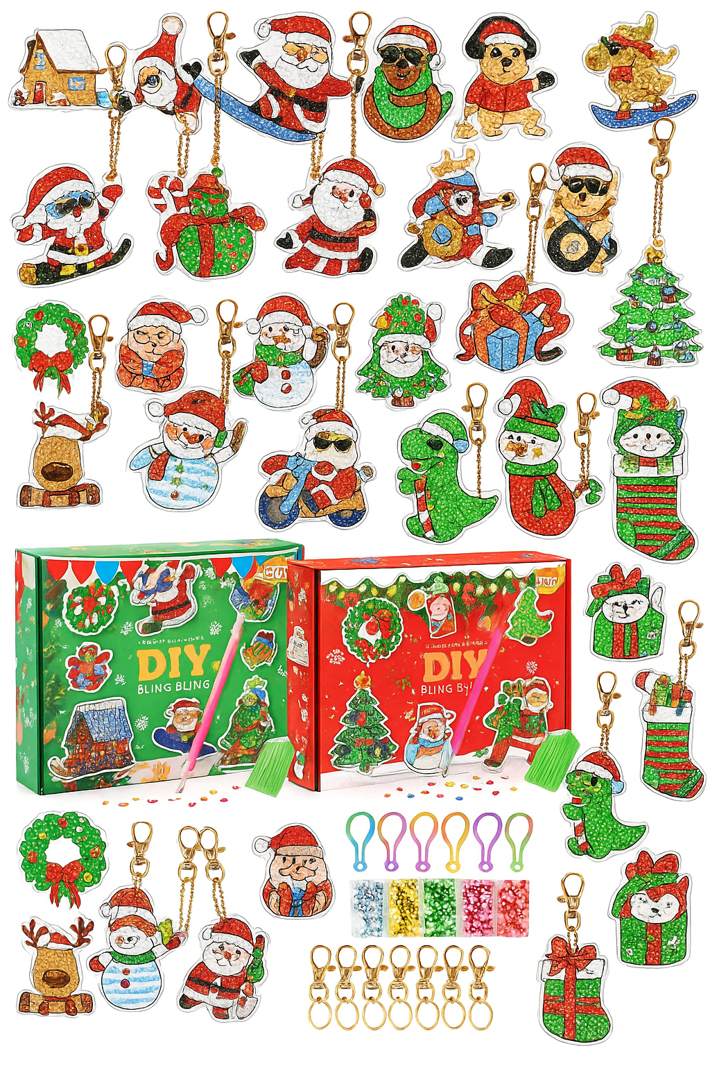 8PCS Christmas Diamond Painting Keychain Kit for Kids