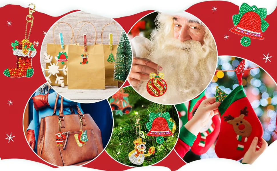 8PCS Christmas Diamond Painting Keychain Kit for Kids